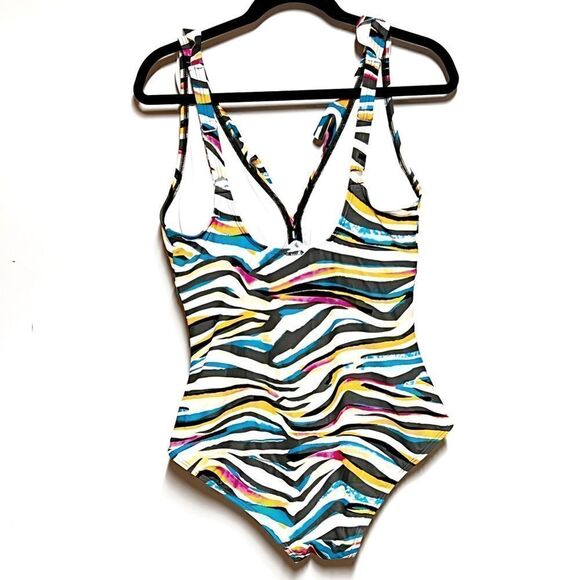 NWOT DKNY women's printed ruffled tummy-control one-piece swimsuit tiger Sz 14 - Picture 5 of 8